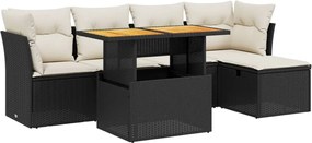 vidaXL Set mobilier de grădină cu perne, 6 piese, negru, poliratan