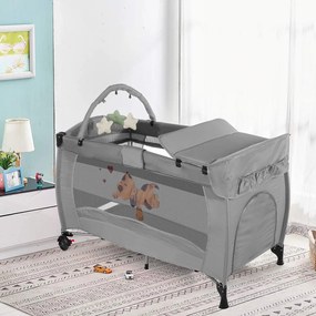 Patut de calatorie cu suport de schimbat scutece si arcada de jucarii, gri