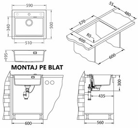 Chiuveta bucatarie compozit cuva mare bej melange Alveus Atrox 30 Bej melange