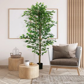 HOMCOM Plantă Artificială de Ficus cu 1260 Frunze, Plantă Artificială cu Ghiveci Inclus, Ø17,5x14,5 cm, Verde | Aosom Romania