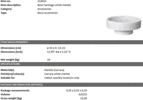 Bol/ Obiect decorativ din marmura Santiago alb 114611 HZ