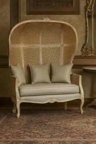 Canapea clasică, stil Louis XV–XVI, din lemn masiv și trestie naturală, 125x58x155 cm, "Aveline"