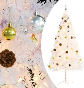 vidaXL Brad de Crăciun artificial pre-iluminat cu globuri, alb, 180 cm