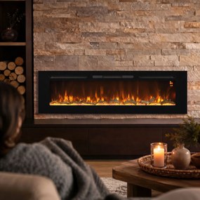 HOMCOM Șemineu electric de 170 cm, încastrabil sau de perete, 1500 W, timer 24 ore, flacără reglabilă, cristale | Aosom Romania