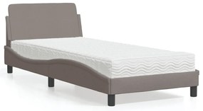 vidaXL Pat cu saltea, gri taupe, 90x200 cm, textil