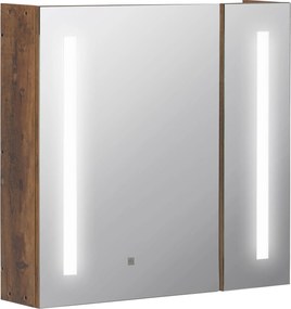 Kleankin Oglindă de Baie cu Lumini LED Reglabile, Dulap de Baie cu 2 Uși cu Oglindă și Raft Reglabil, 70x15x65 cm, Maro | Aosom Romania
