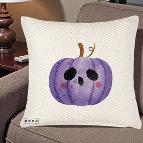 Perna Decorativa Dovleac Halloween Mov Kawaii, 40x40 cm, Crem Reliefat, Husa Detasabila, Perna Inclusa, BEKZ®