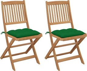vidaXL Scaune grădină pliabile, cu perne, 2 buc., lemn masiv acacia