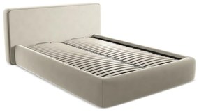 Pat matrimonial crem tapițat cu spațiu de depozitare cu somieră 140x200 cm Kiana – Makamii