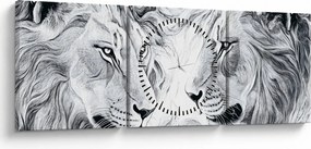 Tablou - Capete de lei desenate (cu ceas) (90x30 cm)