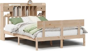 vidaXL Pat cu bibliotecă fără saltea, 140x200 cm, lemn masiv de pin