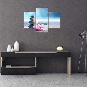 Tablou cu nisip, crin și pietrele spa (90x60 cm)