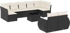 vidaXL Set canapele de grădină cu perne, 10 piese, negru, poliratan