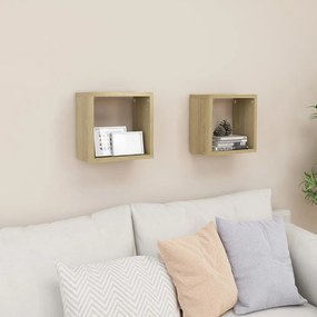vidaXL Rafturi de perete cub 2 buc. stejar sonoma 26x15x26 cm