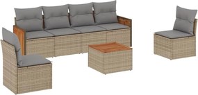 vidaXL Set canapele de grădină, 7 piese, cu perne, bej, poliratan