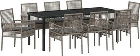 vidaXL Set de masă pentru grădină cu pernă 9 pcs Gri poliratan