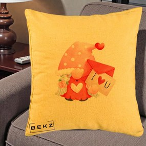 Cadou Romantic - Perna Personalizata I Love You Gnome Valentine cu Scrisoare, 40x40 cm, Galben, Husa Detasabila, Perna Inclusa, BEKZ®