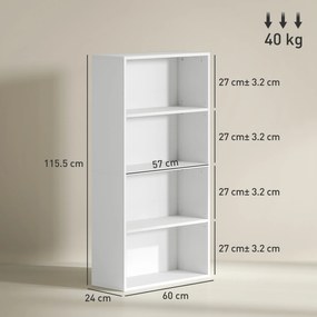 HOMCOM Dulap Alb cu 4 Rafturi Reglabile | Aosom Romania