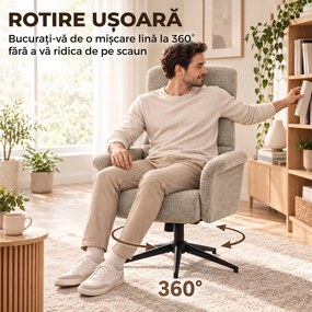 HOMCOM Fotoliu cu Taburet, Rotativ și Reclinabil, Tetieră Reglabilă, Maro Deschis | Aosom Romania
