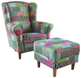 Fotoliu cu taburet, material textil în stilul patchwork M1, ASTRID