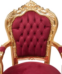 Fotoliu stil francez Ludovic al XVI-lea din lemn masiv de fag, rosu, foita de aur