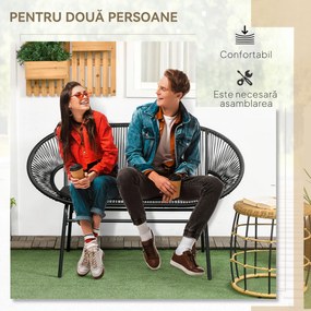 Outsunny Bancă Acapulco cu Brațe, Perne și Cadru din Oțel, Greutate Maximă 260 kg pentru Balcon, Terasă, Grădină 132x72x83 cm Negru | Aosom Romania