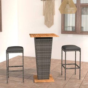 Set mobilier bar de gradina, cu perne, 3 piese, gri, poliratan Gri, Lungime masa 60 cm, 3