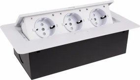 Priză încorporabilă în blat Kombibox Design Light, 3 prize Schuko, alb, 266 x 133 mm Metal, Alb, L:266 mm; l:133 mm