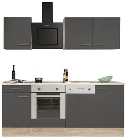 Mobilă de bucătărie Yorki 220, corp din stejar sonoma, față antracit satinat cu element inferior al cuptorului
