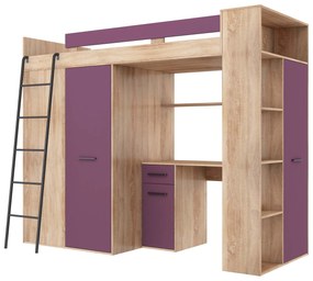 Pat etajat 90 cm Vivian (S)(cu somieră) (Stejar sonoma + Violet). 1048525