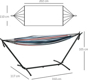 Outsunny Hamac cu Suport 310x117cm pentru Camping cu Înălțime Reglabilă și Geantă de Transport, Capacitate 120 kg, Dungi Albastre și Albe | Aosom Romania