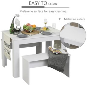 HOMCOM Set Mobilier Bucătărie Modern, Masă Albă cu 2 Bănci, Design Compact, Ideal pentru Spații Mici, Alb | Aosom Romania