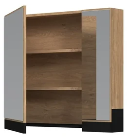 Dulap cu oglindă suspendat Stokes 80 cm, argint / stejar auriu