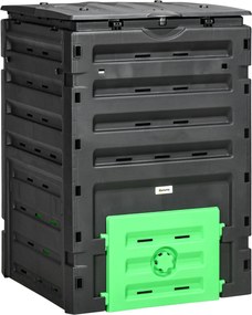 Outsunny Compostor de grădină 450 L, recipient pentru compost, 80 de aerisiri și 2 uși glisante, 69 x 71 x 103 cm, negru | Aosom Romania