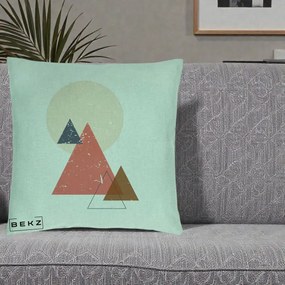 Perna Decorativa Geometric Munti si Soare, 40x40 cm, Verde Menta, Husa Detasabila, Perna Inclusa, BEKZ®