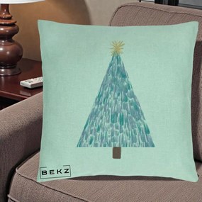 Perna Decorativa Brad de Craciun Acrilic Albastru, 40x40 cm, Verde Menta, Husa Detasabila, Perna Inclusa, BEKZ®