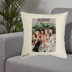 Perna Personalizata K-pop BLACKPINK Foto Grup, 40x40 cm, Ecru, Husa Detasabila, Perna Inclusa, BEKZ®