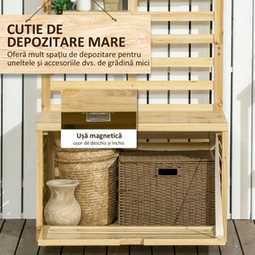 Outsunny Bancă de Depozitare pentru Grădină din Lemn de Brad cu Spalier Integrat și 4 Rafturi, Bancă de Depozitare Exterior Impermeabilă cu Închidere Magnetică, 80x45x160 cm, Culoare Lemn | Aosom Romania