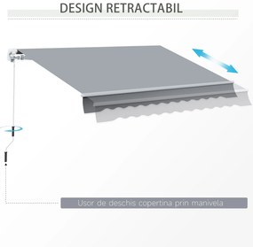 Outsunny Copertină Rulou Manuală pentru Uși și Ferestre, din Aluminiu și Poliester Anti-UV, 295x245cm, Gri | Aosom Romania