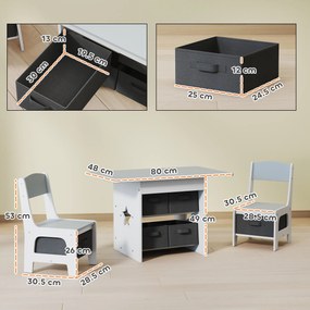 AIYAPLAY Set masă și scaune pentru copii cu 6 sertare detașabile, gri deschis | Aosom Romania