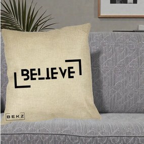 Perna Decorativa Believe Minimalist, 40x40 cm, Crem, Husa Detasabila, Perna Inclusa, BEKZ®