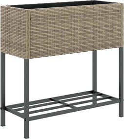 vidaXL Jardinieră de grădină cu raft, gri, poliratan