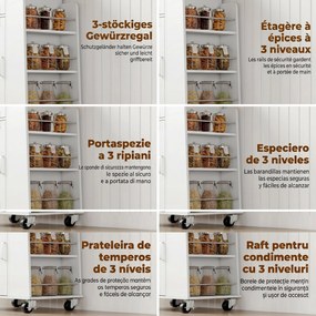 Cărucior de Bucătărie HOMCOM cu Sertar, Dulap, Suport pentru Prosoape și 3 Suporturi pentru Condimente, din Lemn, 62x40x87 cm, Alb | Aosom Romania
