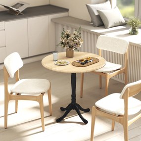 HOMCOM Masă rotundă pentru 4 persoane Ø 80 cm, masă de bucătărie, suport din oțel, stil modern, lemn natural și negru | Aosom Romania