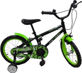 Bicicleta pentru copii NOVOKIDS My first Bike, roti 16" inch, maxim 35 kg, cadru din otel, roti ajutatoare, ghidon reglabil pe inaltime, Verde Negru