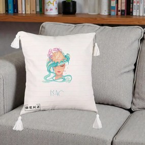 Perna Personalizata Zodie Rac, 40x40 cm, Bej cu Franjuri, Husa Detasabila, Perna Inclusa, BEKZ®