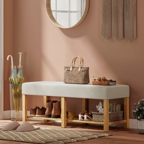 HOMCOM Banc pentru încălțăminte, banc de depozitare cu șezut capitonat, raft deschis, lemn de hevea, 120x44x48cm, lemn natural | Aosom Romania