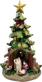 Decor Craciun - Brad cu Scena Religioasa NATIVITY, Muzical si cu LED, 31cm