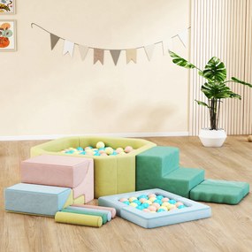 AIYAPLAY Set 15 Blocuri de Construcții Moi Modulabile pentru Copii cu 200 de Mingi pentru Uz Intern, Multicolor | Aosom Romania