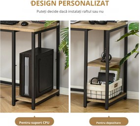 Birou dublu Stil Industrial HOMCOM, MDF/Metal, 200x53x100 cm, Negru/Maro | Aosom Romania